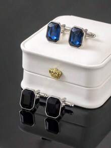 2pcs Fashionable Creative Rhinestone Cufflinks, Casual Business Style Daily & Party Suit Shirt Cufflinks - Silver - View 5