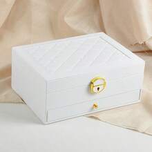 Hộp đựng trang sức bằng da 3 tầng dung tích lớn dành cho nữ - Hộp đựng nhẫn, bông tai, dây chuyền, đồng hồ (Màu trắng), Hộp đựng trang sức phòng ngủ, Quà tặng dự tiệc, Quà tặng ngày Valentine - Nhiều màu - Xem 10