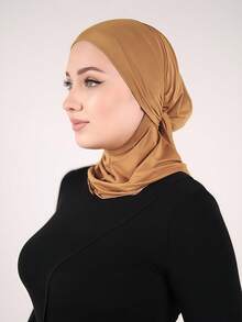 1 pieza Pasamontaña de unicolor para mujer, diadema elástica tipo turbante con 3 formas de usar, banda ancha transpirable y cómoda, absorbente de sudor y antideslizante, multifuncional para uso diario, yoga, fitness y moda - Camel - Ver 3