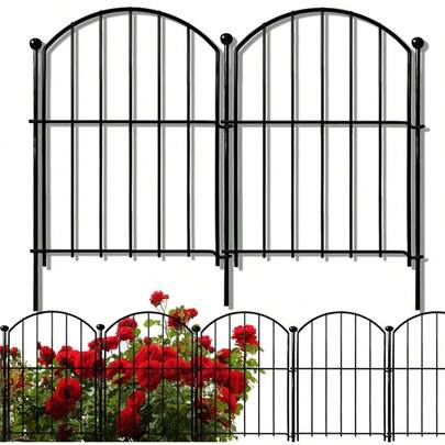 10Pcs Rustproof Metal Fence Decorative Garden Fencing 13" Wide X 17" High(10 Panels, Total Length 3.3m), No-Dig Animal Barrier  For Rabbits And Dogs, Landscape Fencing For Flower Bed, Trees