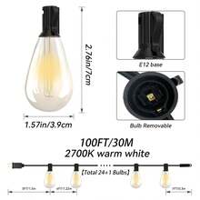 S14 50/100ft Outdoor String Lights, 2700K Dimmable, S14 LED Patio Lights With 13/25 Edison Vintage Bulbs, Connectable Outdoor String Lights For Porch Backyard Bistro, Waterproof & Shatterproof - 美規A型插(110-127V) - 查看 12