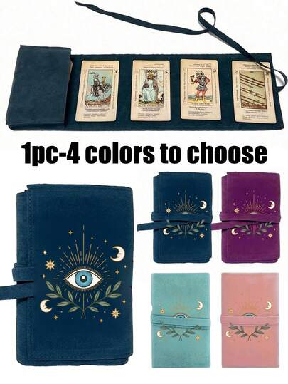 1 pièce Sac de rangement en velours pour cartes de tarot, imprimé avec un motif d'œil bleu maléfique, 4 couleurs disponibles, sac à cartes de tarot avec cordon de serrage, sac de tarot en velours et petit pochon, accessoires de tarot, étui de protection en tissu doux, sac portable, porte-cartes, convient pour ranger les cartes et les petits articles