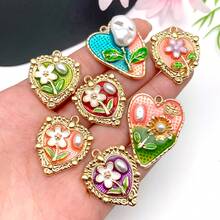 2/8pcs Elegant Flower Enamel Charms Flower Heart Necklaces Pendants Earrings Charms For Jewelry Making Bracelets Necklaces Earrings Keychains DIY Crafts - Multicolor - View 3