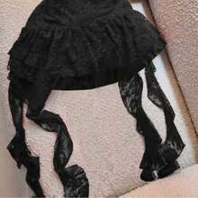 女士V领镂空蕾丝层叠蛋糕迷你连衣裙，吊带露背性感黑色夏季优雅连衣裙 - 黑色 - 查看 3