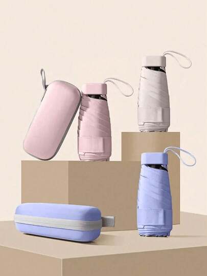 1 pieza Mini paraguas portátil con protección UV y paraguas de lluvia plegable con estuche de transporte para escuela, oficina, hogar y viaje, con diseño de corazón para el Día de San Valentín