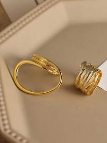 2pcs/Set Exquisite Fashion Minimalist Unique Spiral Multi-Layer Hollow Twisted Geometric Gold Rings Set For Women - Multicolor - View 5