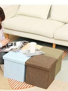 1 Taburete de almacenamiento plegable multifuncional de lino, taburete de sofá, taburete de almacenamiento, caja de almacenamiento, caja organizadora, taburete para cambiarse los zapatos para adultos para sentarse, uso flexible en el hogar. - Beis - Ver 10