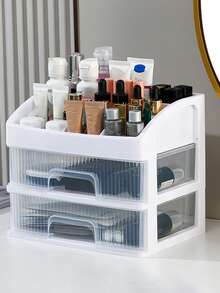 1-4层大容量抽屉式化妆品收纳盒，塑料化妆品收纳盒，口红盒，办公用品收纳盒，珠宝盒，适用于浴室、卧室等场所，大容量 - 白色 - 查看 7