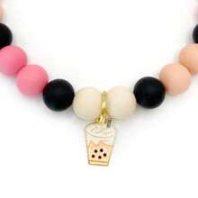 Pearl Milk Tea Silicone Beaded Dog Collar: Beaded Dog Collar, Handmade Pet Necklace, Fashionable - Multicolor - View 4