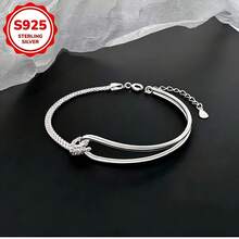 1件S925纯银几何手链，简约扭曲线条设计，百搭优雅礼品，适合节日佩戴 - 幾何 - 查看 11