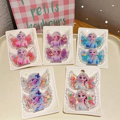 5 قطع مجموعة مشابك شعر إلسا من ديزني فروزن، تشمل مشابك شعر إلسا، مشابك إلسا المرصعة بالكريستال، مشابك شعر إلسا بتصميم أجنحة الأميرة، مشابك شعر بطبعات كرتونية، مشابك للغرة، مناسبة للارتداء اليومي والهدايا، إكسسوارات شعر جميلة، هدايا حفلة فروزن