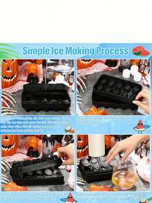 1pc 3D Skull Ice Hockey Mold, Silicone Flexible Ice Tray, Ice Cube Mold, Ice Cube Tray, Multi-Functional Household Chocolate Mold, Suitable For Freezer, Scary Skull Ice Hockey Maker, Easy To Demold, Can Be Used To Make Soft Drinks, Etc. - Black - View 3