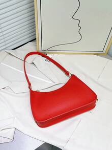Minimalist Fashion One Shoulder Underarm Baguette Bag - Red - View 3