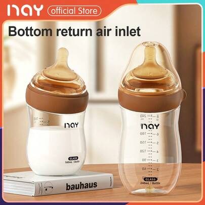 Newborn Glass Baby Bottle, Infant Feeding Bottle With Curved Design To Prevent Gas, 5oz/8oz