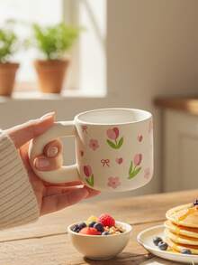 1pc Creative Floral Pattern Hand-Drip Coffee Cup, High-Quality Ceramic Household Mug, Handled Water Cup, Afternoon Tea Cup, Breakfast Milk Cup, Couple Cup, Office Cup, Gift - Multicolor - View 6