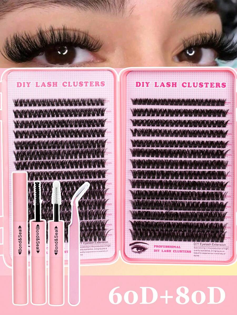 560PCS Cluster False Eyelashes, Thick Curly Eyelash Extension Kit, 9-16mm Mixed Length, DIY Eyelash Extension Set, Soft Individual Lashes, Create Natural Makeup Effect, Easy DIY Long-Lasting Eyelash Bond&Seal, DIY Eyelash Tweezers,Lashes,Eyelashes,Fake Lashes - Black - View 1