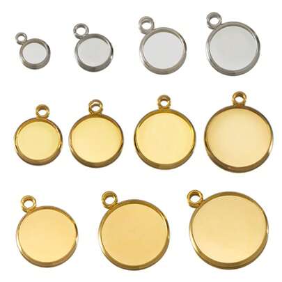 20pcs 6-30mm Stainless Steel Hollow Convex Gemstone Cabochon Settings, Suitable For DIY Jewelry Making Pendant Necklace Accessories