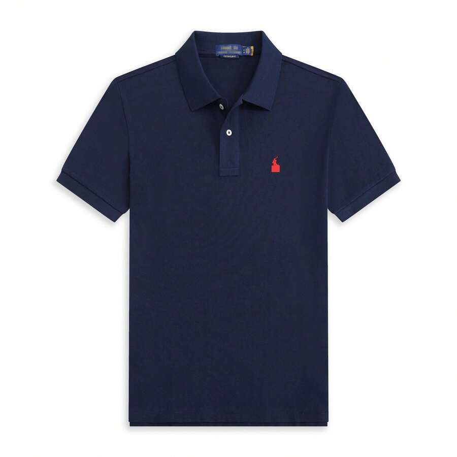 Men Polo Shirts - Áo sơ mi ngắn tay POLO [màu xanh navy với nhãn đỏ] - Xem 1
