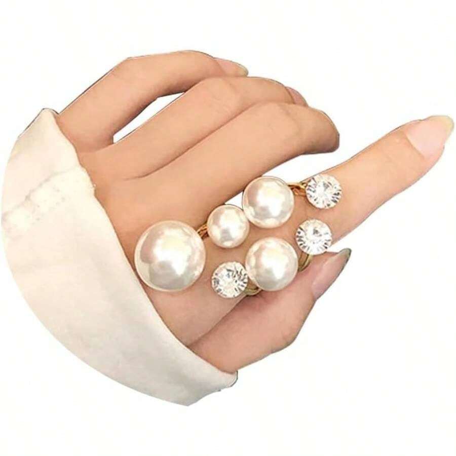 Pearl Promise Ring - Faux Baroque Statement Open Adjustable Stacking Irregular Finger Ring - A - Xem 1