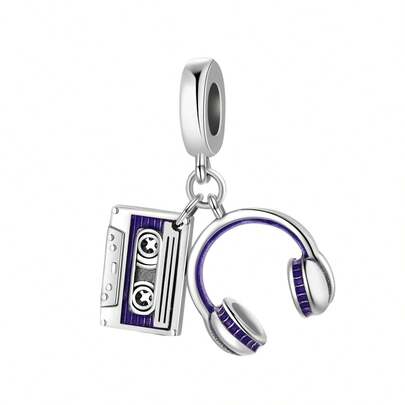 CYMYSS 1pc Retro 925 Silver Purple Ribbon & Headphone Pendant, Gift For Women On Valentine's Day/Birthday