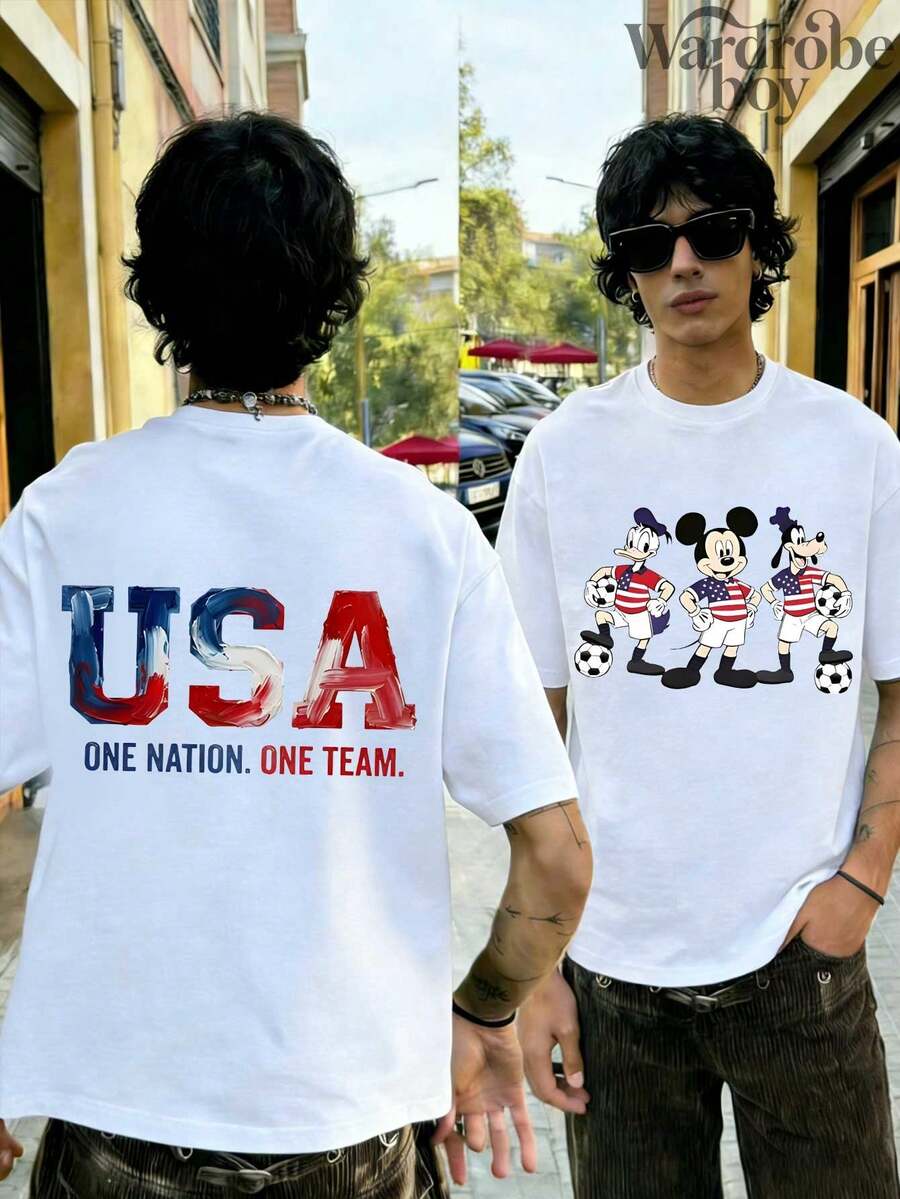 Disney Printed T-Shirt,Disney Soccer Jersey, Mickey And Friends Soccer T-Shirt, Vintage National Team Jersey, 2026 World Cup Fan Shirt, Sports Gift, Unisex,High-Quality Pure Cotton T-Shirt,Suitable For All Seasons, Comfortable And Breathable| Exquisite Design | The Best Choice For Giving Gifts - 白色 - 查看 1
