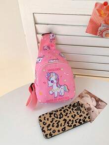 1pc Cute Pony & Unicorn Print Zipper Closure Crossbody Pouch, Suitable For Teenagers Daily Use All Seasons - A - View 4