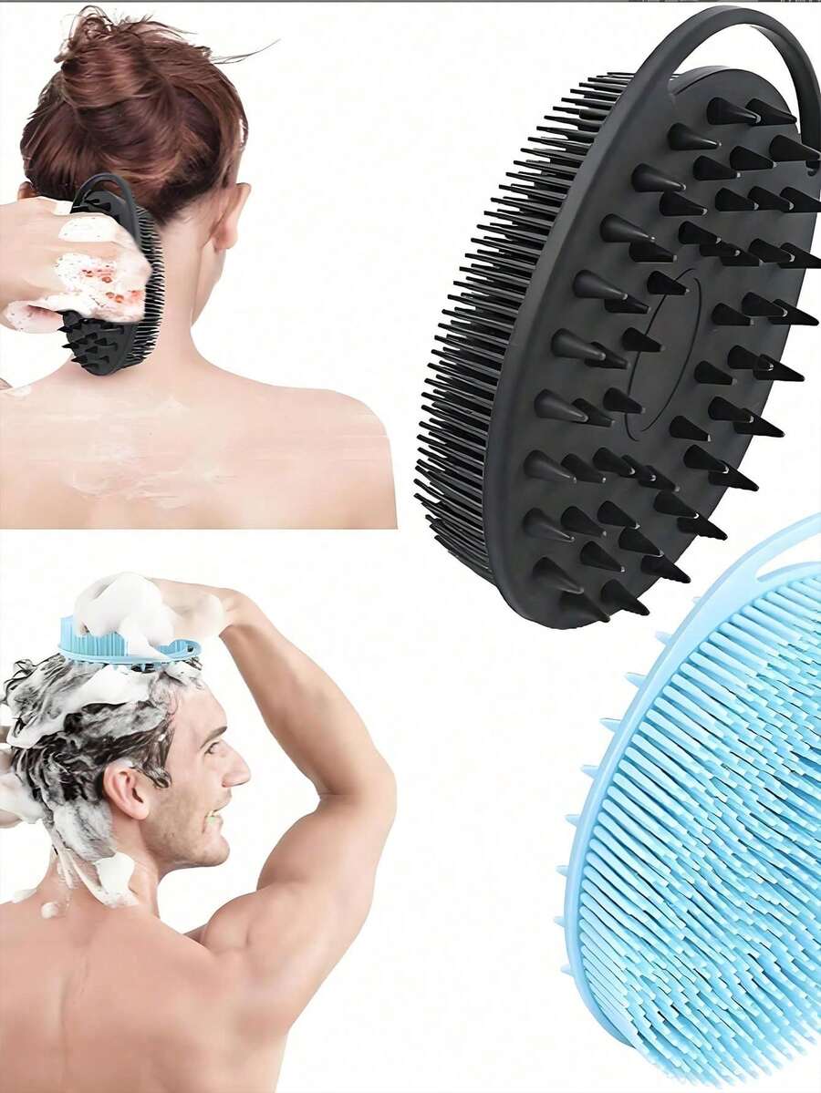 2-In-1 Silicone Body Brush, Exfoliating Scrubber, Premium Silicone Loofah, Scalp Massager, Easy To Clean Healthy Silicone Material, Soft & Non-Irritating, Elastic & Durable Bristles - Round - View 1
