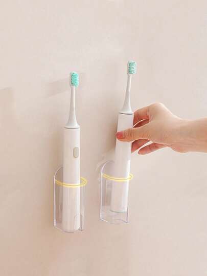 2pcs/1pc Minimalist Solid Color Rectangular Self-Adhesive Electric Toothbrush Holder - Strong Adhesive, No Residue, Waterproof, Wall-Mounted Storage, No Drilling Or Power Needed, Bathroom Storage Essential, Suitable For Christmas, Home Bathroom, Autumn Decor, Back To School Organization, All-Year-Round Bathroom Must-Have