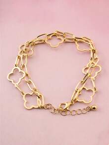 1 pieza Brazalete de moda de doble capa con 7 flores, adecuado para uso diario de mujeres y como regalo de vacaciones - Amarillo Oro - Ver 6