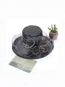 女士夏季遮阳帽，欧根纱法式宽檐，透气网眼，修饰脸型 - MZ2636 - 查看 5