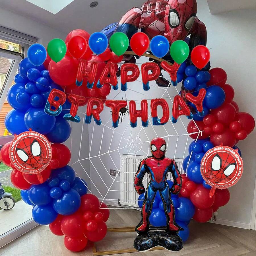 Marvel 生日气球，超级英雄主题派对装饰套装，大型红蓝格纹铝箔气球，适合儿童生日派对、拍照背景、新年庆祝装饰、礼品花束装饰 - 氣球套裝 - 查看 1