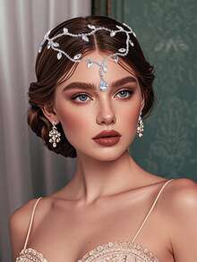 1pc Handmade Headband With Green Crystal Elements, Elegant Bridal Hair Accessory, Personalized Gift - Gold - View 13