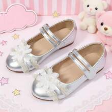 Lolita Style Girls' Silver Shoes, Mesh Flower Pearl Princess Performance Flower Girl Shoes - Silver - View 11