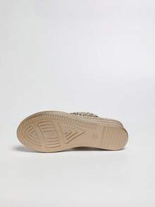 女士夏季编织人字拖凉鞋，舒适柔软鞋底，轻便耐穿，适合日常、度假、休闲场合，百搭的套脚凉鞋，可搭配连衣裙、裤装、人字拖，旅行必备 - 金色 - 查看 9