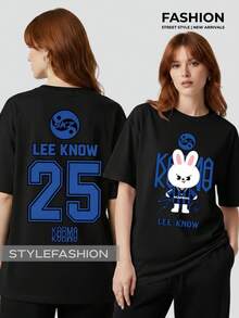 Unisex T-Shirt With Kpop Stray Know Karma SKZ Print, Korean Fashion, Casual Streetwear. - 黑色 - 查看 1