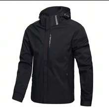 Men's Windbreaker Jacket, Waterproof, Lined, With Adjustable Cuffs And Hood, Ideal For Motorcyclists, Wear-Resistant. - 黑色 - 查看 5