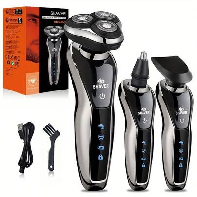 Electric Razor For Men, Combination Electric Shaver Nose Hair Trimmer USBRechargeable Portable Razor 3D Floating Blade Battery Capacity 600mAh