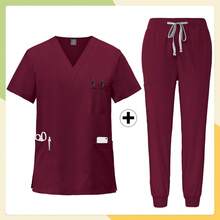 Clinical Blue White Pink Sanitary Dustproof Clothing Dentist Medical Nursing Vet Surgical Uniform Men Work Wear Jogger Scrub Set - 白色 - 查看 7