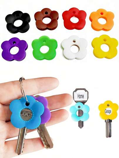 50pcs Flower Shaped Silicone Key Cover Set - Assorted Color Key Protector Sleeves And Key Organizer | Random Colors (10 Colors), Tool-Free Easy Installation | Suitable For Home, Office, Mailbox And Door Keys, Great For Daily Key Sorting And Storage