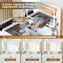 CLIPOP 3-In-1 Dressing Table With Folding Mirror, Cosmetic Table With Visible Glass Top, 3 Drawers, Side Storage, Storage Stool, Small Vanity Table For Bedroom - White - View 9