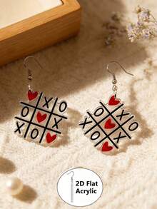 1对心形拼图耳环，2D亚克力创意字母设计耳环（女士款） - 彩色 - 查看 1
