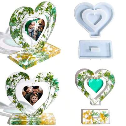 Heart-Shaped Photo Frame Resin Mold, DIY High Gloss Desktop Decor, Crystal Epoxy Pendant, Heart Frame Silicone Mold