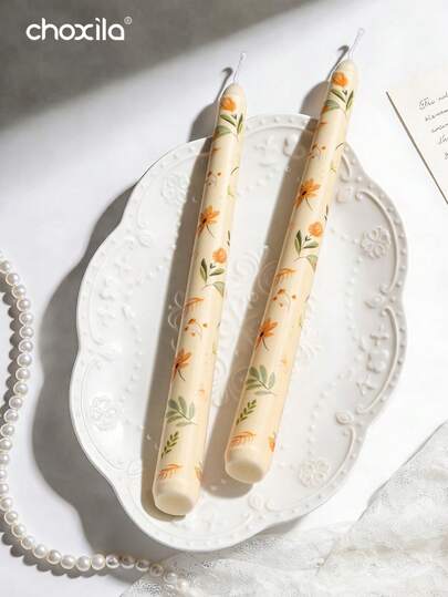 choxila 2 cây nến in hình, nến trang trí ngày lễ, nến cán dài in hoa, nến không khói không mùi kiểu Châu Âu lãng mạn, thích hợp cho đám cưới, tiệc sinh nhật, bữa tối dưới ánh nến và trang trí nhà cửa, quà tặng Ramadan.