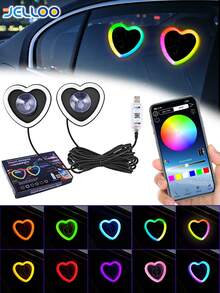 JELLOO 2 Sets Pink Girly Atmosphere Car Interior Decor, Heart-Shaped Neon Light, Car Window Heart Logo, Car LED Neon Light, RGB Dreamlike Color, USB Powered, APP Music Sync - RGB Dream Colors - View 9