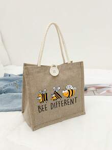 女士多功能手提包，可爱蜜蜂和“Bee Different”字母图案，可作个人旅行化妆包、购物袋、亚麻手提包、教师节礼物袋、可折叠轻便收纳袋、简约包袋、护士/医生/教师感恩收纳袋，适合婚礼、生日、海滩和度假场合，母亲节礼物，以及永恒的教师节礼物 - 彩色 - 查看 6