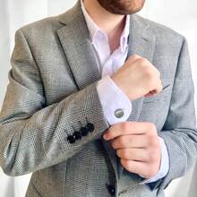 1pc Personalized Cufflinks | Groomsmen Cufflinks | Wedding Gift | Customized Men's Cufflinks | Round Cufflinks | Anniversary Gift, Customized Engraved Cufflinks Personalized Letter Combination Cufflinks, Groom Groomsmen Valentine's Day Gift, Silver Or Gold Cufflinks - Multicolor - View 4