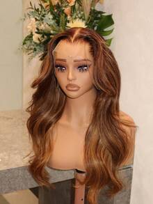 Highlight Ombre Honey Blonde Synthetic Lace Front Wig Natural Looking 13x4 HD Transparent Lace Front Wig Human Hair Body Wave 200% Density Synthetic Wigs For Women Glueless Wig For Daily Wear - 突出金髮女郎 - 查看 1