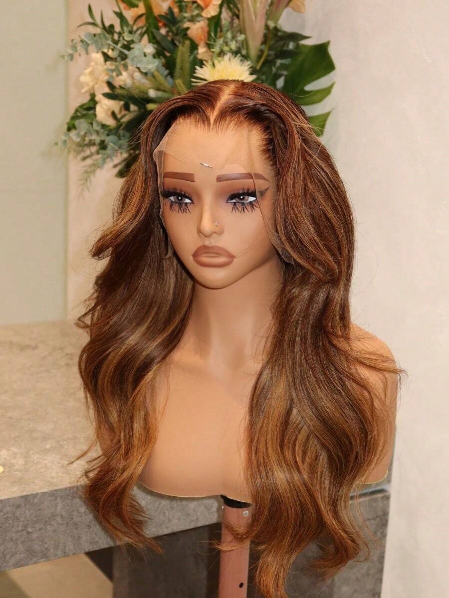 Highlight Ombre Honey Blonde Synthetic Lace Front Wig Natural Looking 13x4 HD Transparent Lace Front Wig Human Hair Body Wave 200% Density Synthetic Wigs For Women Glueless Wig For Daily Wear - 突出金髮女郎 - 查看 1