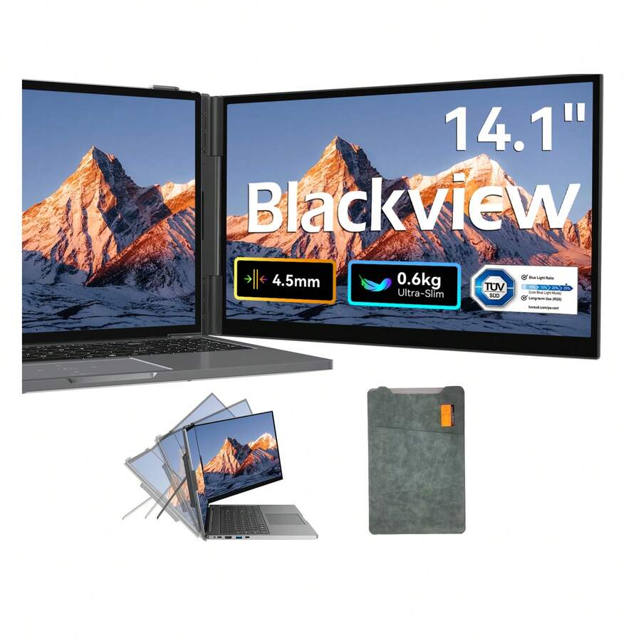Blackview SCM6 Laptop Screen Extender, 1.3lbs Ultra-Light & 0.17" Ultra-Slim, 14" FHD 1080P IPS Portable Laptop Monitor Extender, Travel Dual Monitor For 13-17",Plug & Play For Windows/Mac/Android/Switch - Xám - Xem 1