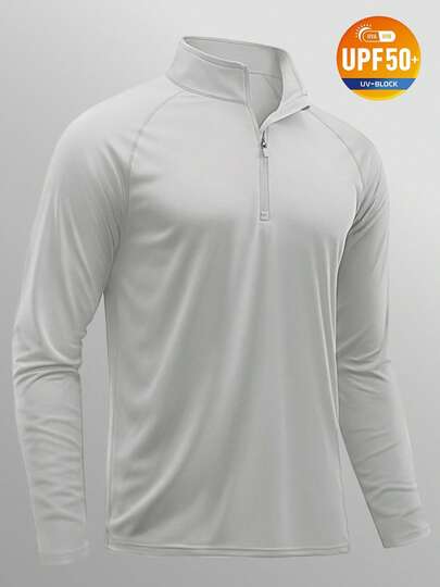 KEFITEVD Men's Long Sleeve Athletic Shirts 1/4 Pullover Zip Sun Protection Rash Guard UPF 50+ Outdoor Running T-Shirts